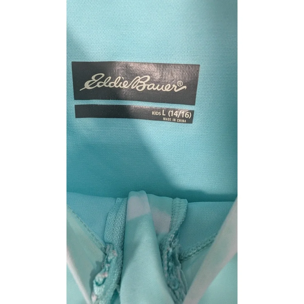 Eddie Bauer Girls Aqua Blue Tie Dye Long Sleeve Rash Guard Swimsuit Size L 14/16